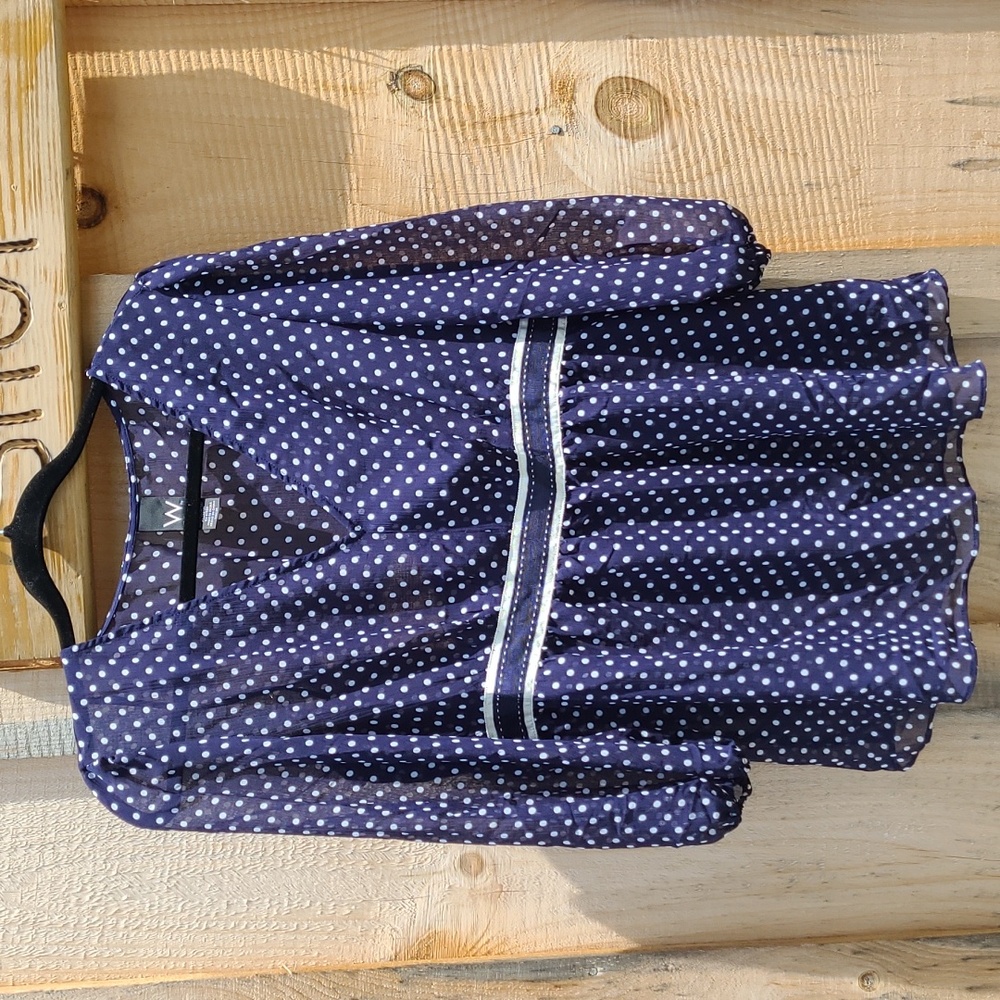 Navy Polkadot Sheer Flowy Blouse